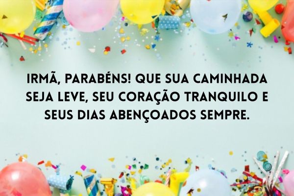 bolas de bexiga no alto da imagem e na parte de baixo da imagem com uma frase de feliz aniversario para irmã no meio