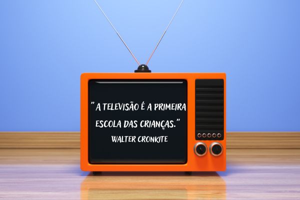 frases sobre televisão televisão cor de abóbora com uma frase na tela