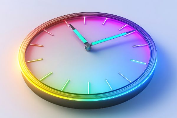 como ter sucesso na vida relogio com cor azul, amarelo e rosa