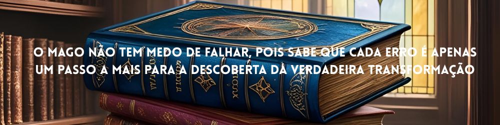 frase motivacional com um livro do mago no fundo escrito