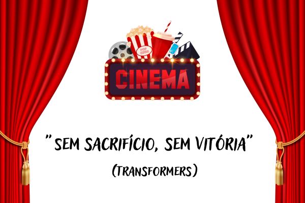 frases de filmes cortina vermelha e no meio escrito cinema e acima dele copo de refrigerante, pipoca, claquete e rolo de filme