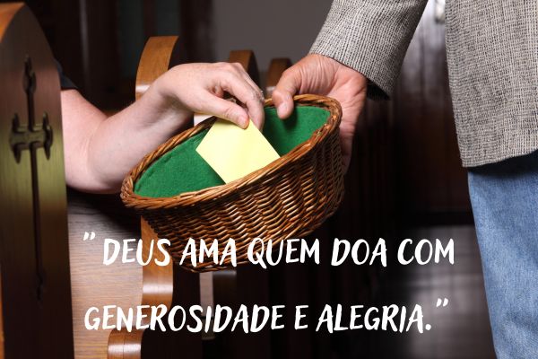 frases de dízimo mulher colocando papel dentro da cesta representando dízimo