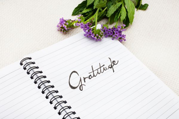 journaling gratidao caderno aberto escrito gratidão em ingles
