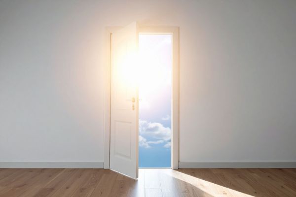 o que esta por tras do medo de tentar Porta aberta com luz simbolizando descobrir o que está por trás do medo de tentar