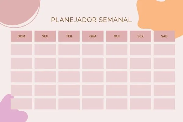 modelo-planejamento-semanal Modelo de planejamento semanal com espaços para organizar tarefas de domingo a sábado.